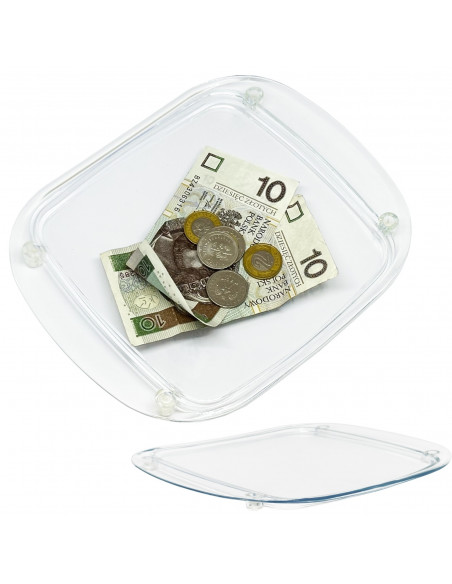 
Skaidrus pinigų dėklas grąžai parduotuvėje
