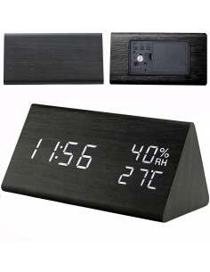 
Skaitmeninis žadintuvas su termometru, drėgmės matuokliu, foniniu apšvietimu, 3 žadintuvais
