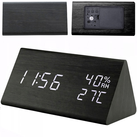 
Skaitmeninis žadintuvas su termometru, drėgmės matuokliu, foniniu apšvietimu, 3 žadintuvais
