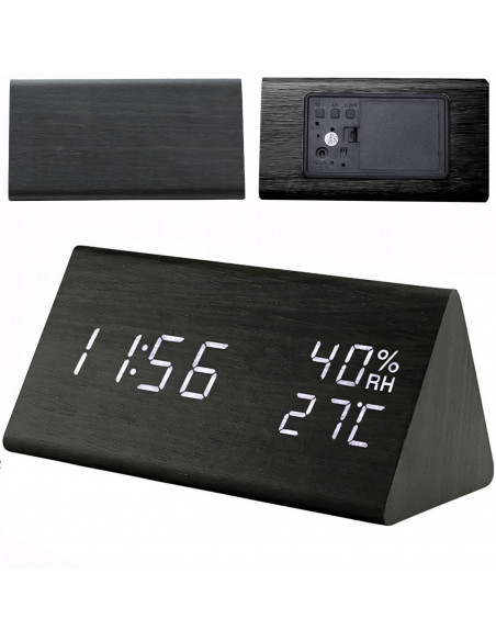 
Skaitmeninis žadintuvas su termometru, drėgmės matuokliu, foniniu apšvietimu, 3 žadintuvais
