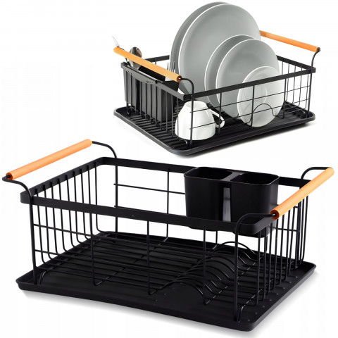 
Metalinis indų džiovyklė su stalo įrankių dėže ir padėklu - juoda
