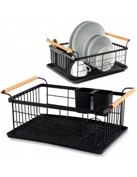 
Metalinis indų džiovyklė su stalo įrankių dėže ir padėklu - juoda
