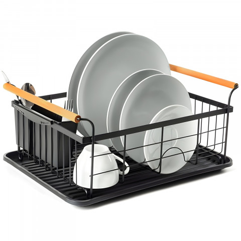 
Metalinis indų džiovyklė su stalo įrankių dėže ir padėklu - juoda
