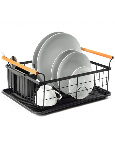 
Metalinis indų džiovyklė su stalo įrankių dėže ir padėklu - juoda
