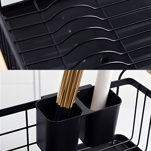 
Metalinis indų džiovyklė su stalo įrankių dėže ir padėklu - juoda
