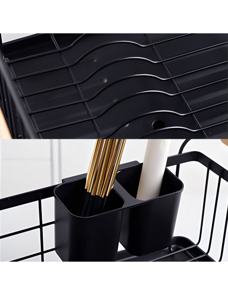 
Metalinis indų džiovyklė su stalo įrankių dėže ir padėklu - juoda
