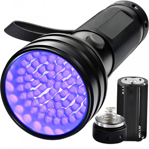 
Taktinis metalinis UV žibintuvėlis, maitinamas baterijomis, 51 LED
