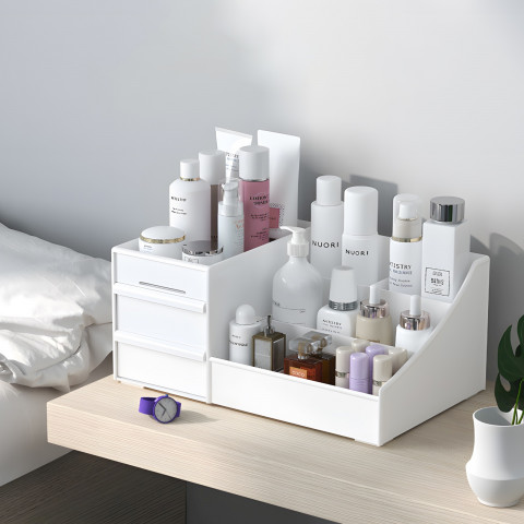 
Vonios kambario organizatorius kosmetikai ir papuošalams, 2 stalčiai, 7 skyriai - baltas
