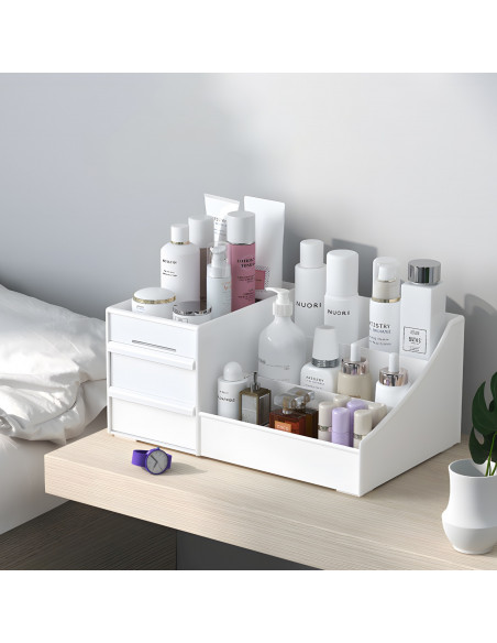 
Vonios kambario organizatorius kosmetikai ir papuošalams, 2 stalčiai, 7 skyriai - baltas
