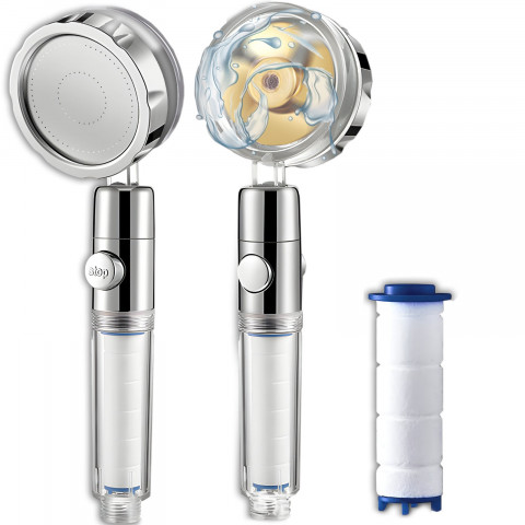 
Dušo galvutė su turbininiu filtru, taupančiu vandenį START-STOP sistema
