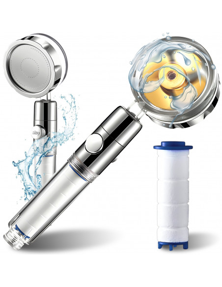 
Dušo galvutė su turbininiu filtru, taupančiu vandenį START-STOP sistema
