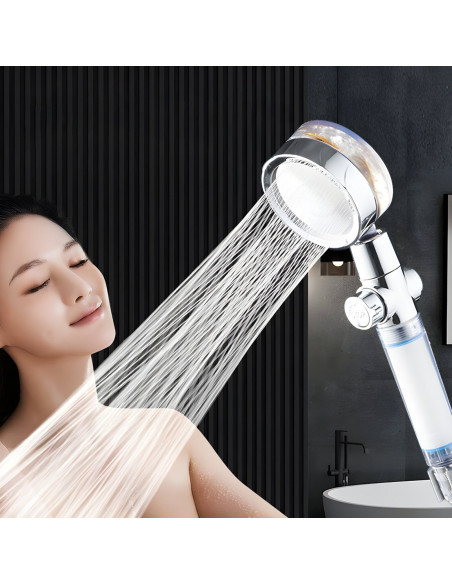 
Dušo galvutė su turbininiu filtru, taupančiu vandenį START-STOP sistema
