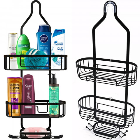 
Dušo lentynėlė vonios kosmetikai, pakabinama, 3 lygiai - juoda

