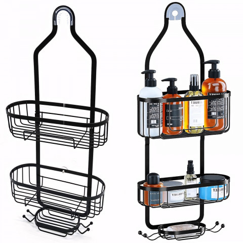 
Dušo lentynėlė vonios kosmetikai, pakabinama, 3 lygiai - juoda
