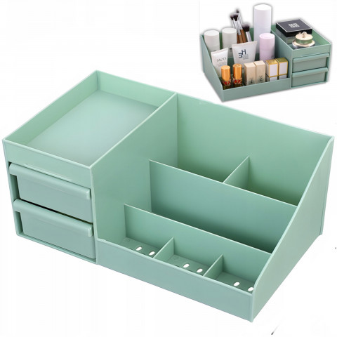 
Vonios kambario organizatorius kosmetikai ir papuošalams, 2 stalčiai, 7 skyriai - žalias
