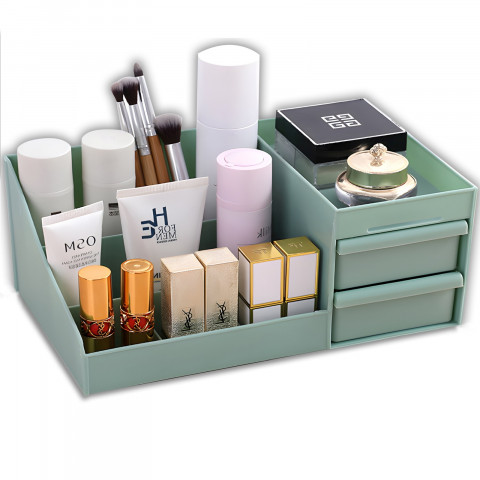 
Vonios kambario organizatorius kosmetikai ir papuošalams, 2 stalčiai, 7 skyriai - žalias
