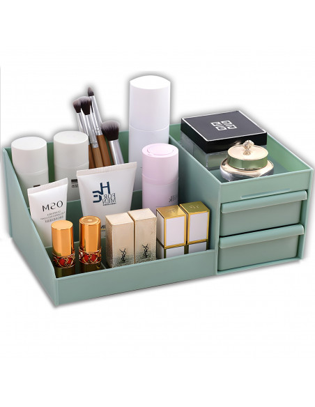 
Vonios kambario organizatorius kosmetikai ir papuošalams, 2 stalčiai, 7 skyriai - žalias

