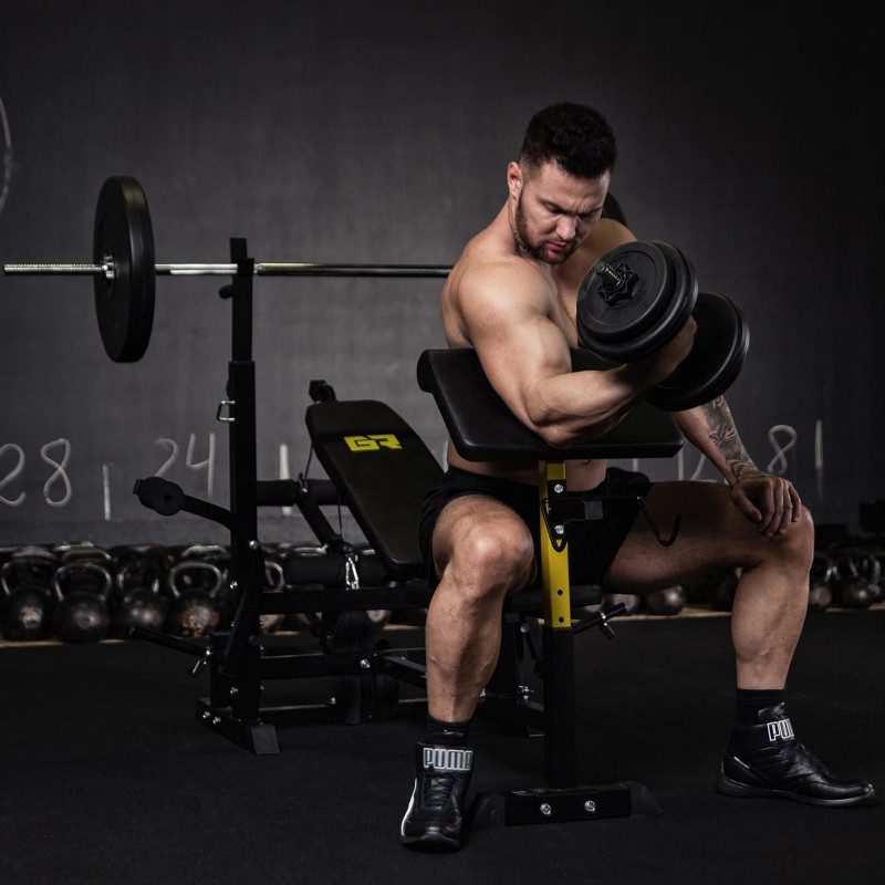 Daugiafunkcis mankštos suoliukas reguliuojamas pamokslininkas iki 110 kg