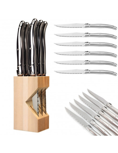 
Dantytų virtuvinių peilių rinkinys BBQ kepsniams bloke - 6 vnt.
