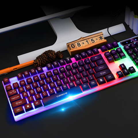 
Laidinė multimedijos klaviatūra su foniniu apšvietimu žaidėjams, spalvinga USB
