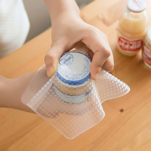 
Universalūs silikoniniai dangteliai maisto indams - 4 vnt.
