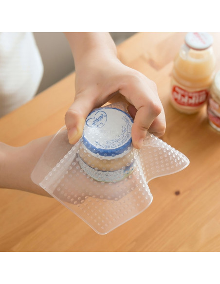 
Universalūs silikoniniai dangteliai maisto indams - 4 vnt.
