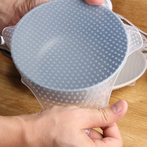 
Universalūs silikoniniai dangteliai maisto indams - 4 vnt.
