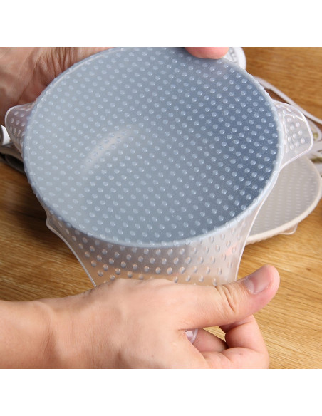 
Universalūs silikoniniai dangteliai maisto indams - 4 vnt.
