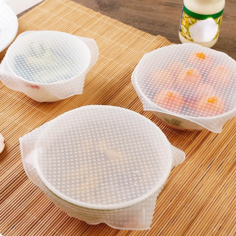 
Universalūs silikoniniai dangteliai maisto indams - 4 vnt.
