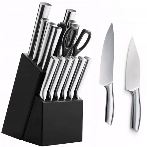 
Plieninių virtuvinių peilių rinkinys bloke - 16 dalių.
