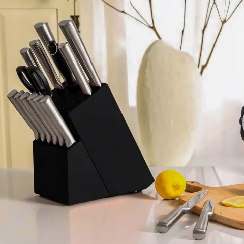 
Plieninių virtuvinių peilių rinkinys bloke - 16 dalių.
