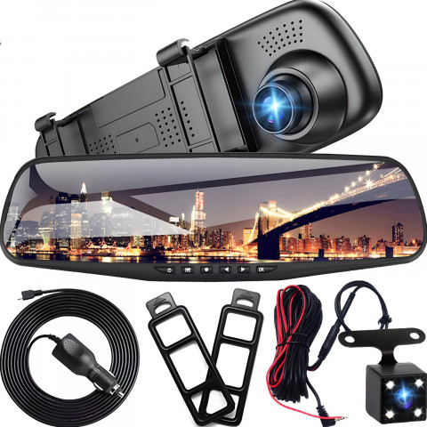 
Automobilinis vaizdo registratorius su galinio vaizdo kamera veidrodyje FULL HD TF
