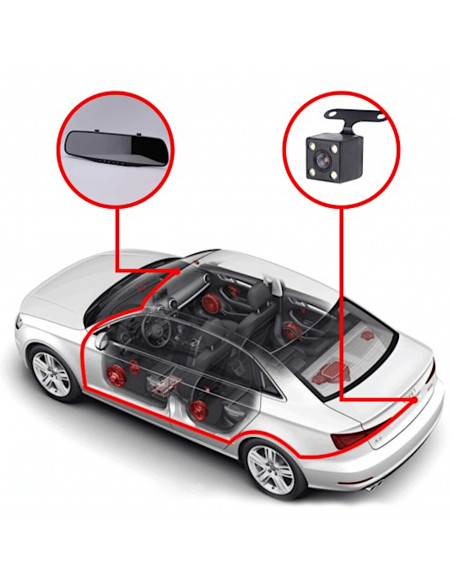 
Automobilinis vaizdo registratorius su galinio vaizdo kamera veidrodyje FULL HD TF
