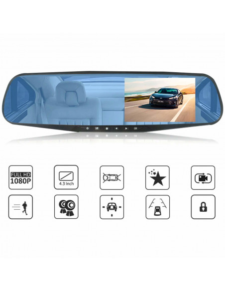 
Automobilinis vaizdo registratorius su galinio vaizdo kamera veidrodyje FULL HD TF
