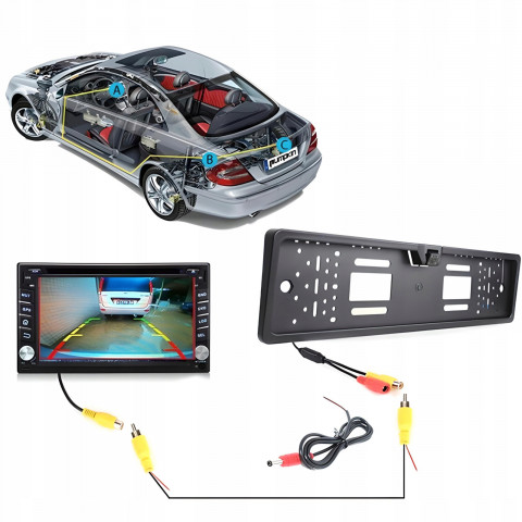 
Automobilio galinio vaizdo kamera RCA numerio ženklo rėmelyje
