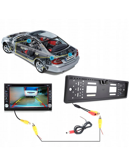 
Automobilio galinio vaizdo kamera RCA numerio ženklo rėmelyje
