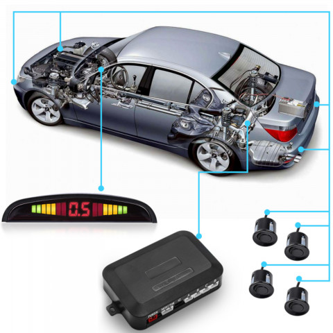 
Atbulinės eigos parkavimo jutikliai priekyje ir gale, 4 LED LCD jutikliai
