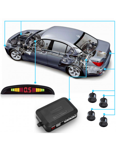 
Atbulinės eigos parkavimo jutikliai priekyje ir gale, 4 LED LCD jutikliai
