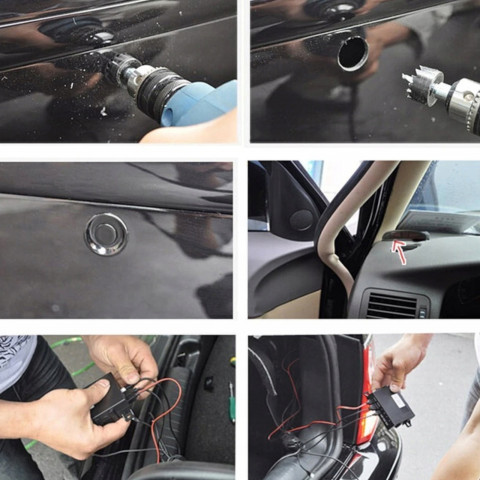 
Atbulinės eigos parkavimo jutikliai priekyje ir gale, 4 LED LCD jutikliai
