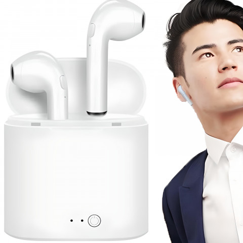 
„BT i7s“ belaidės ausinės su išorinės baterijos funkcija – baltos
