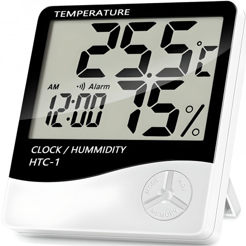 
Skaitmeninis termometras-higrometras su žadintuvu ir data, stovintis, maitinamas baterijomis, 0–50 °C
