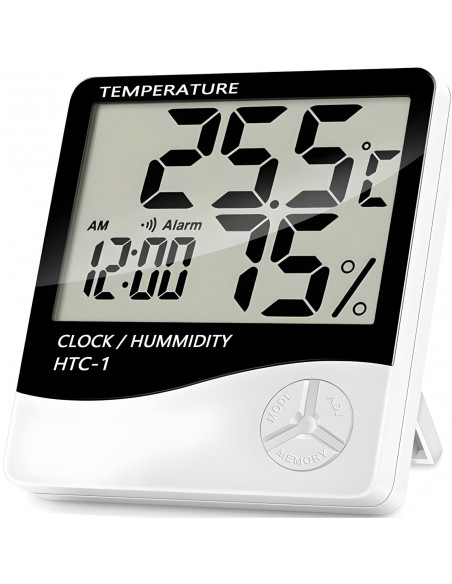 
Skaitmeninis termometras-higrometras su žadintuvu ir data, stovintis, maitinamas baterijomis, 0–50 °C
