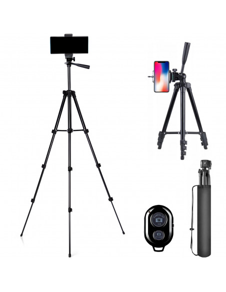 
Trikojis stovas su telefono laikikliu ir „Bluetooth“ nuotolinio valdymo pultu, 35–103 cm
