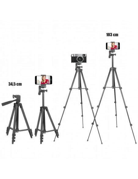 
Trikojis stovas su telefono laikikliu ir „Bluetooth“ nuotolinio valdymo pultu, 35–103 cm
