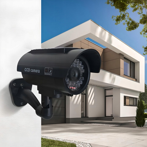 
Netikra stebėjimo kamera su mirksinčiu saulės energija varomu LED
