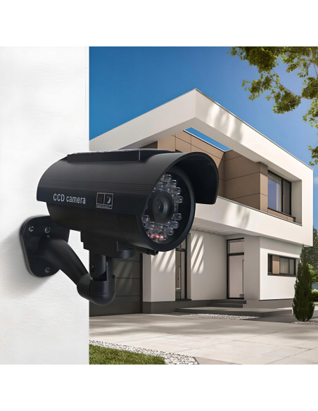 
Netikra stebėjimo kamera su mirksinčiu saulės energija varomu LED
