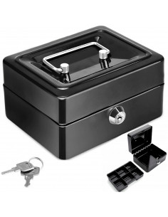 
Metalinė monetų dėžutė su rakto spyna 15 x 12 x 8 cm - juoda
