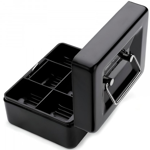 
Metalinė monetų dėžutė su rakto spyna 15 x 12 x 8 cm - juoda
