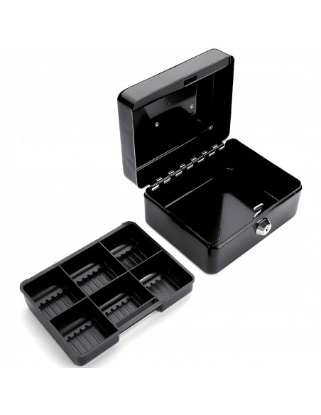 
Metalinė monetų dėžutė su rakto spyna 15 x 12 x 8 cm - juoda
