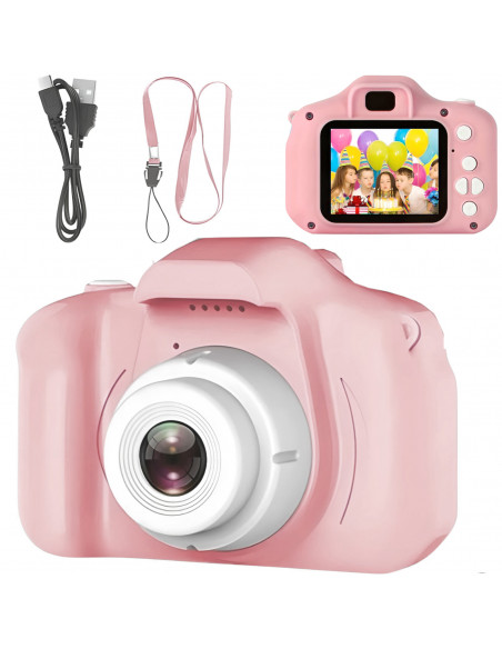 
Vaikiškas skaitmeninis fotoaparatas su 5 žaidimais, 2 colių, su „MicroSD“ kortele – rožinis
